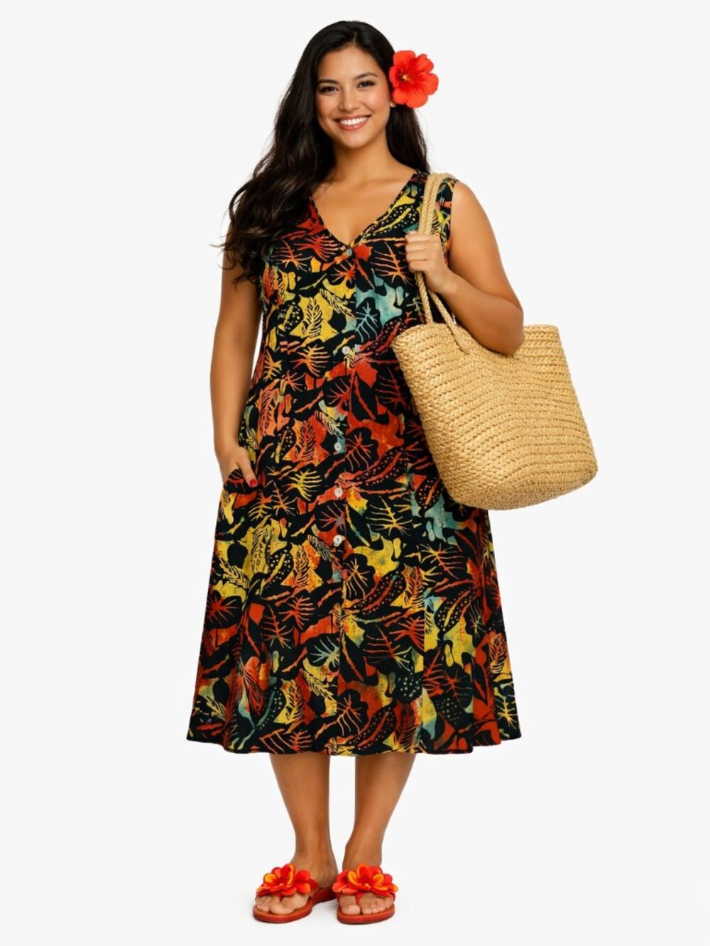 NorthStyle Size M Sleeveless Tropical Dress